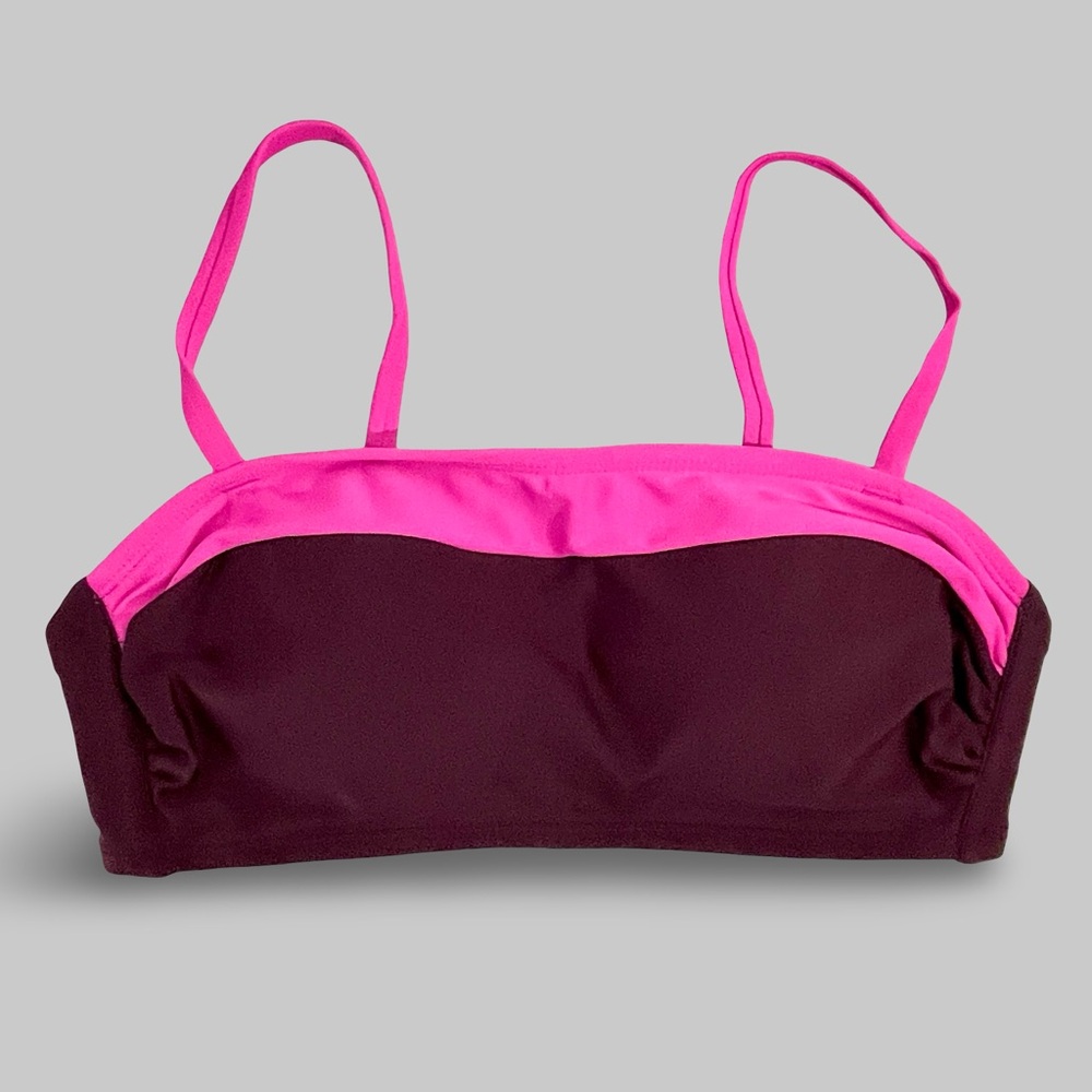 NWT Kona Sol Bikini Top Only SzM (8-10) Burgundy Pink Trim Lightly Lined